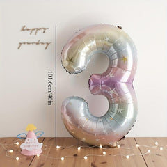 Rainbow Gradient 40 Inch Number Balloon with Tassel Rain Curtain
