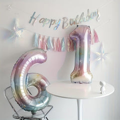 Rainbow Gradient 40 Inch Number Balloon with Tassel Rain Curtain
