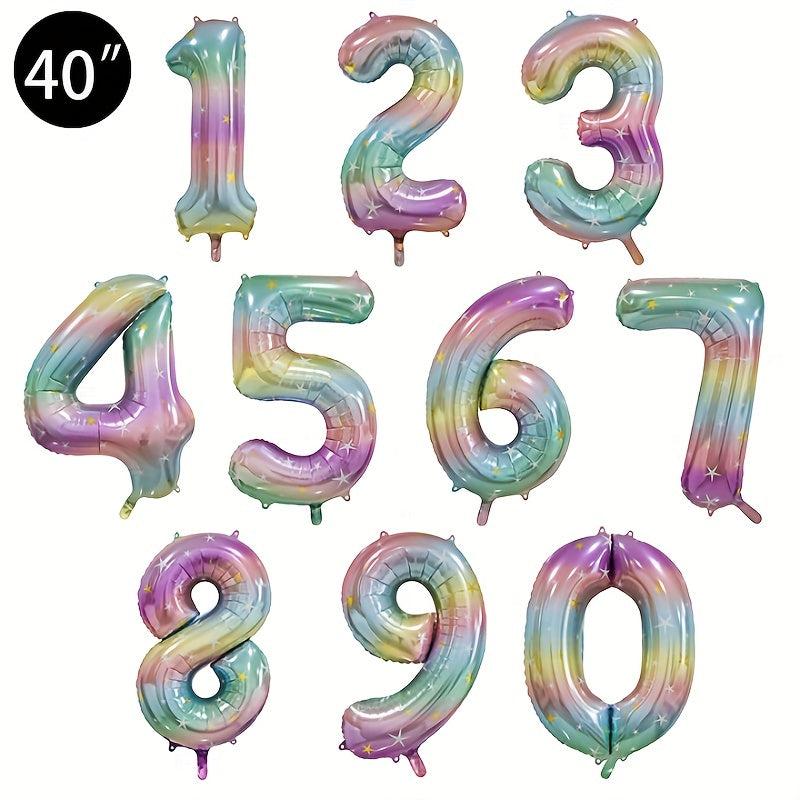 Rainbow Gradient 40 Inch Number Balloon with Tassel Rain Curtain
