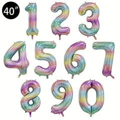 Rainbow Gradient 40 Inch Number Balloon with Tassel Rain Curtain