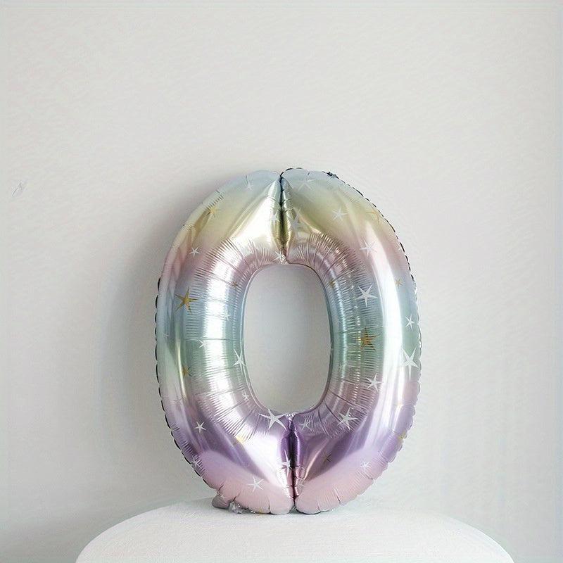 Rainbow Gradient 40 Inch Number Balloon with Tassel Rain Curtain