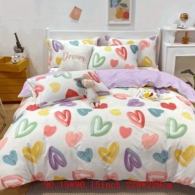 Rainbow Heart Pattern Duvet Cover Set Soft Comfortable Bedding
