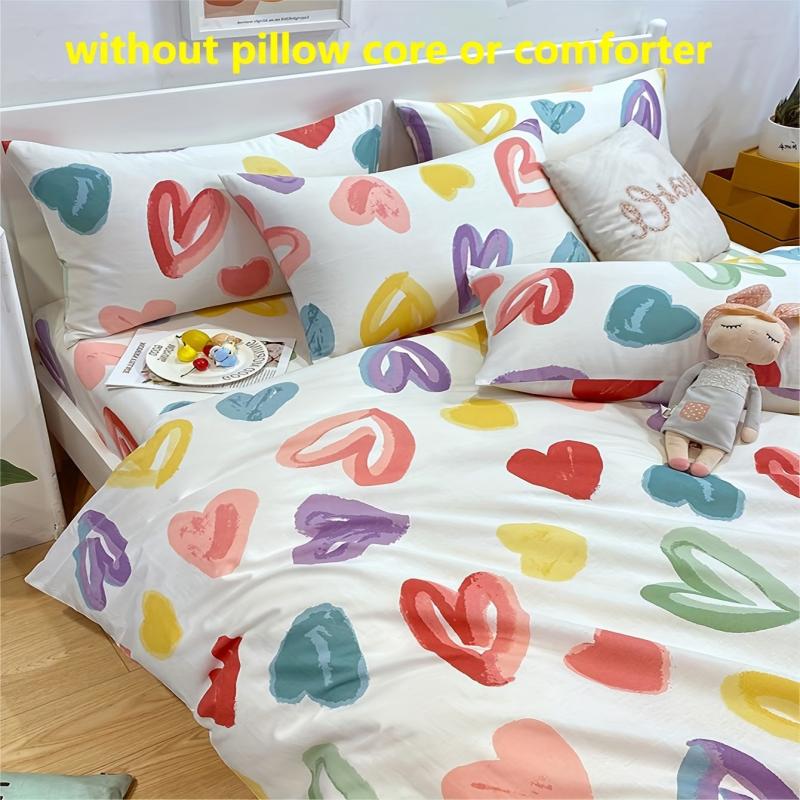 Rainbow Heart Pattern Duvet Cover Set Soft Comfortable Bedding