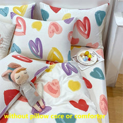 Rainbow Heart Pattern Duvet Cover Set Soft Comfortable Bedding