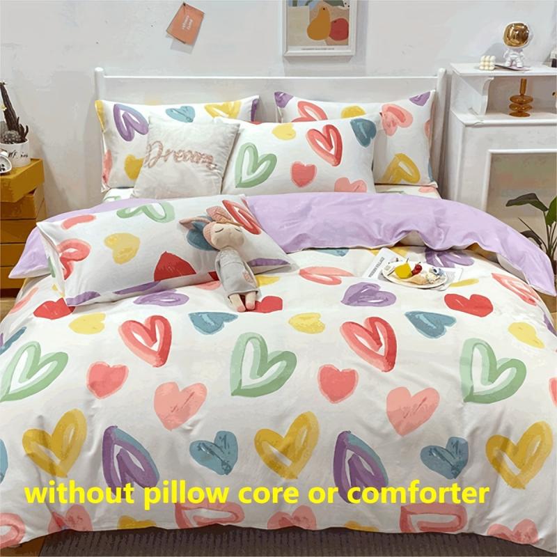 Rainbow Heart Pattern Duvet Cover Set Soft Comfortable Bedding