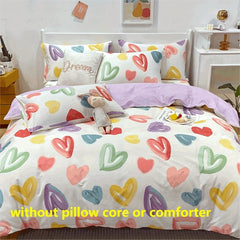 Rainbow Heart Pattern Duvet Cover Set Soft Comfortable Bedding