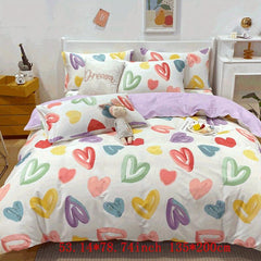 Rainbow Heart Pattern Duvet Cover Set Soft Comfortable Bedding
