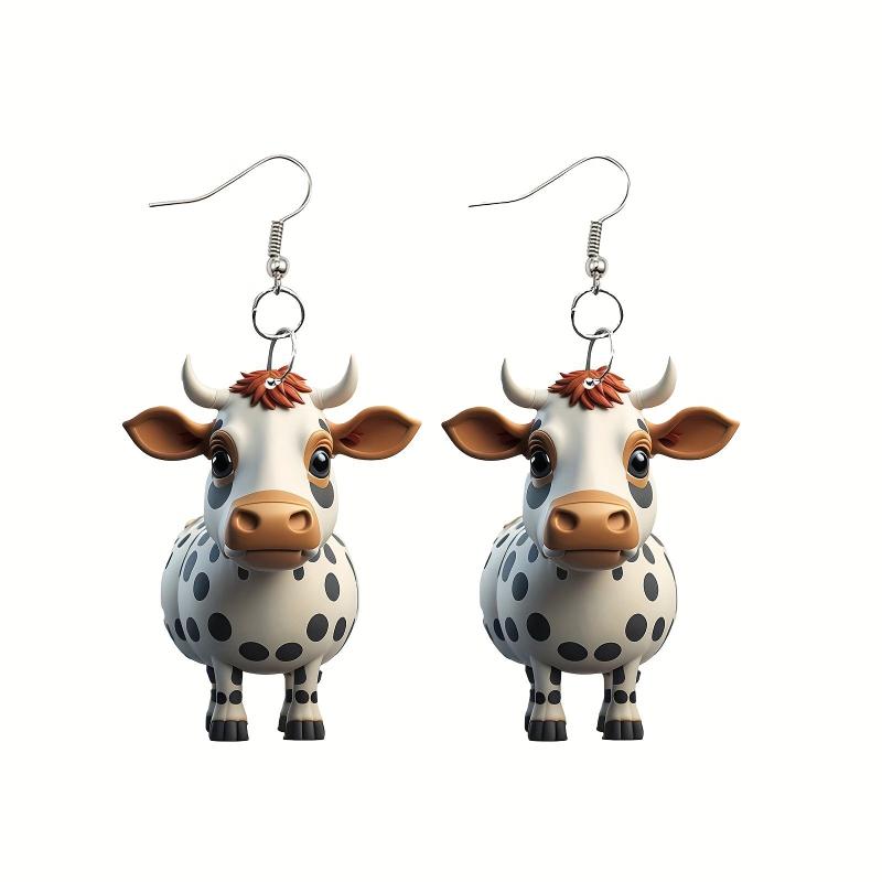 Acrylic Double Sided Christmas Cow Women's Earrings