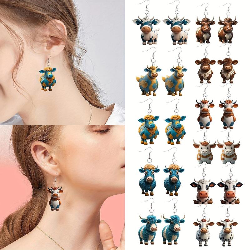 Acrylic Double Sided Christmas Cow Women's Earrings