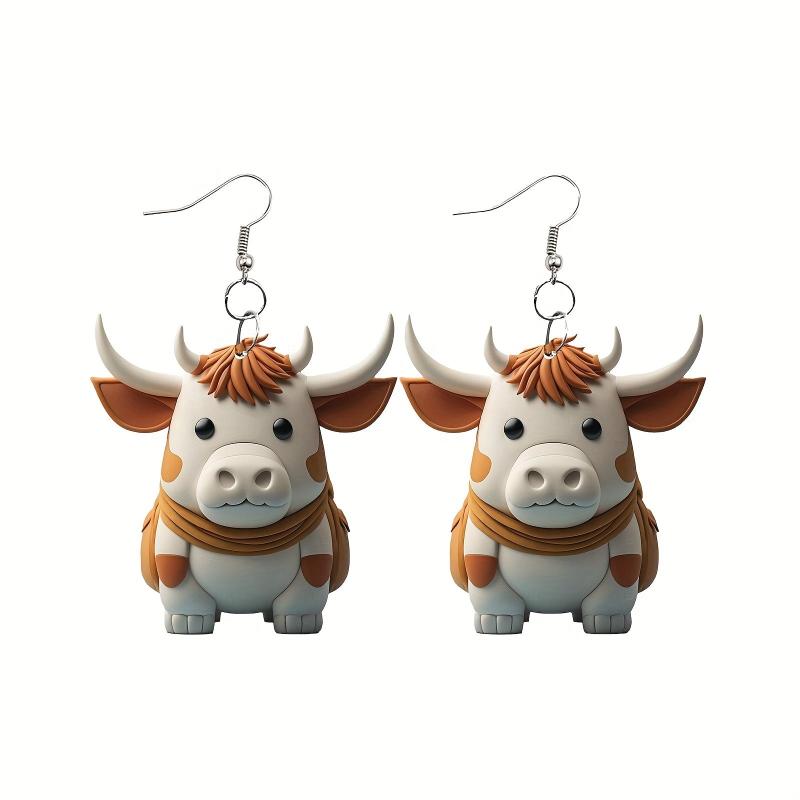 Acrylic Double Sided Christmas Cow Women's Earrings
