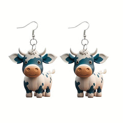 Acrylic Double Sided Christmas Cow Women's Earrings