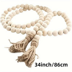 Wood Bead Garland with Tassels - Farmhouse Rustic Decor