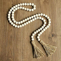 Wood Bead Garland with Tassels - Farmhouse Rustic Decor