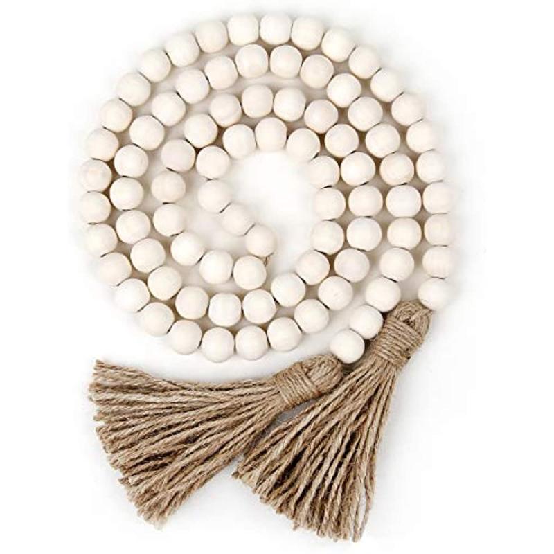 Wood Bead Garland with Tassels - Farmhouse Rustic Decor