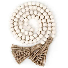 Wood Bead Garland with Tassels - Farmhouse Rustic Decor
