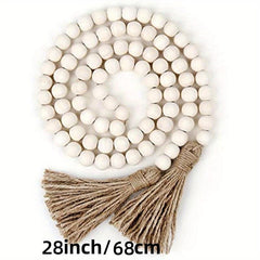Wood Bead Garland with Tassels - Farmhouse Rustic Decor