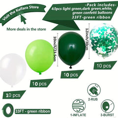 40pcs Green Jungle Party Balloons + 33ft Ribbon