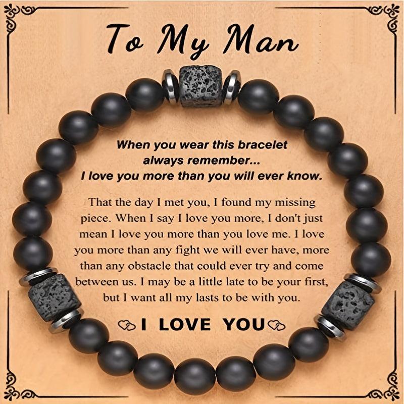 1pc Men Bracelet To My Husband Or To My Man Beaded Bracelet - Elastic Bracelet