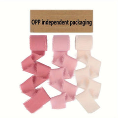 3 Rolls Tassel Chiffon Silk Ribbon Pink Cream Bean Sand Red Red Satin Ribbon