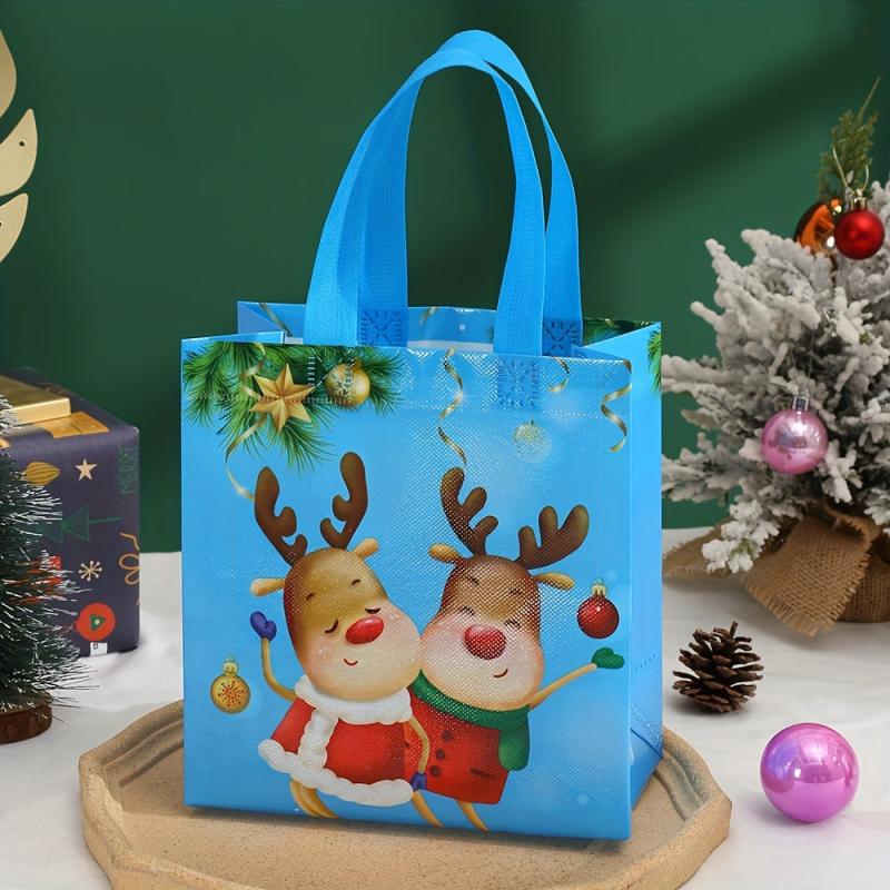 4pcs Waterproof Christmas Reusable Tote Gift Bag Non Woven Large