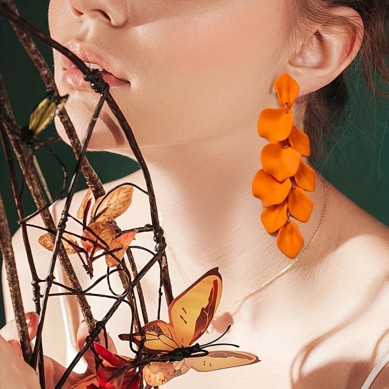 Long Acrylic Rose Petal Earrings Dangle Drop Statement Floral Tassel Earrings