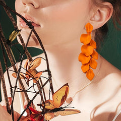 Long Acrylic Rose Petal Earrings Dangle Drop Statement Floral Tassel Earrings