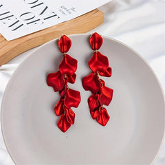 Long Acrylic Rose Petal Earrings Dangle Drop Statement Floral Tassel Earrings