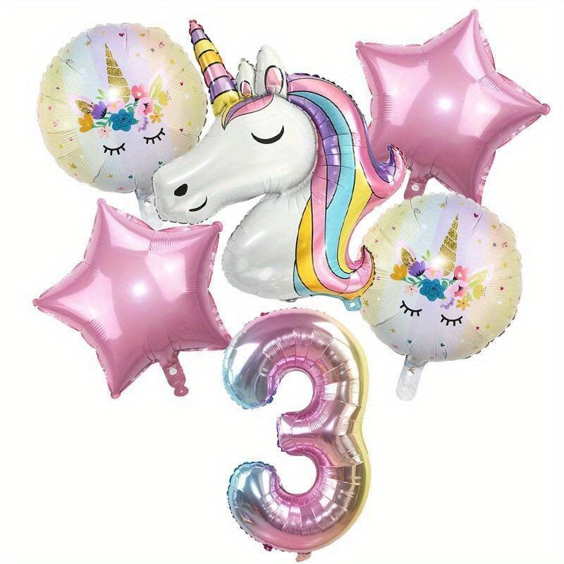 6pcs Rainbow Unicorn Balloon Set + Number Foil Balloons
