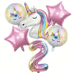6pcs Rainbow Unicorn Balloon Set + Number Foil Balloons