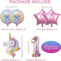6pcs Rainbow Unicorn Balloon Set + Number Foil Balloons