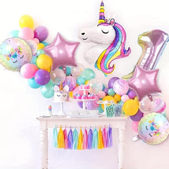 6pcs Rainbow Unicorn Balloon Set + Number Foil Balloons