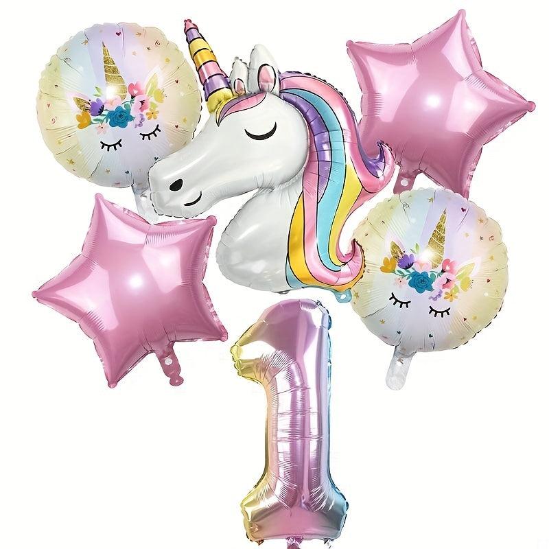 6pcs Rainbow Unicorn Balloon Set + Number Foil Balloons