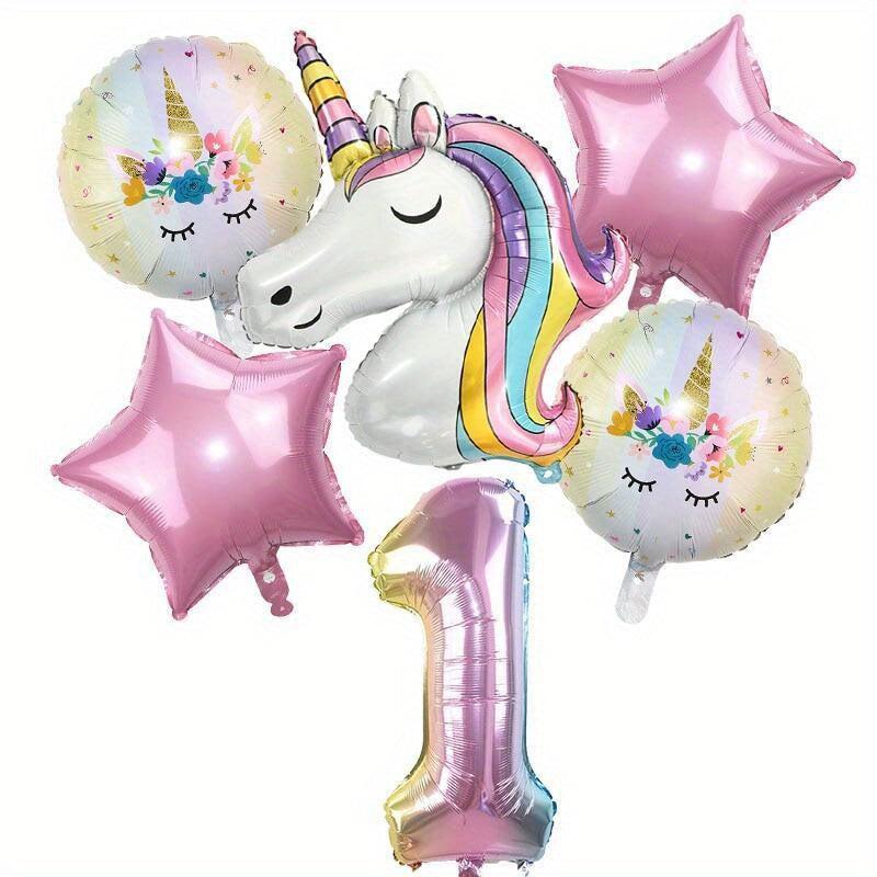 6pcs Rainbow Unicorn Balloon Set + Number Foil Balloons