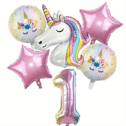 6pcs Rainbow Unicorn Balloon Set + Number Foil Balloons