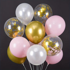 30pcs Pink & Golden Latex Balloons Metallic Confetti Balloons Girl's Party Suppl