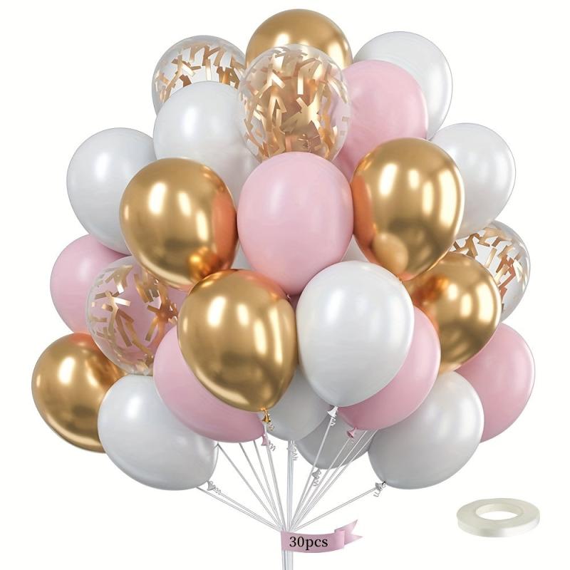 30pcs Pink & Golden Latex Balloons Metallic Confetti Balloons Girl's Party Suppl
