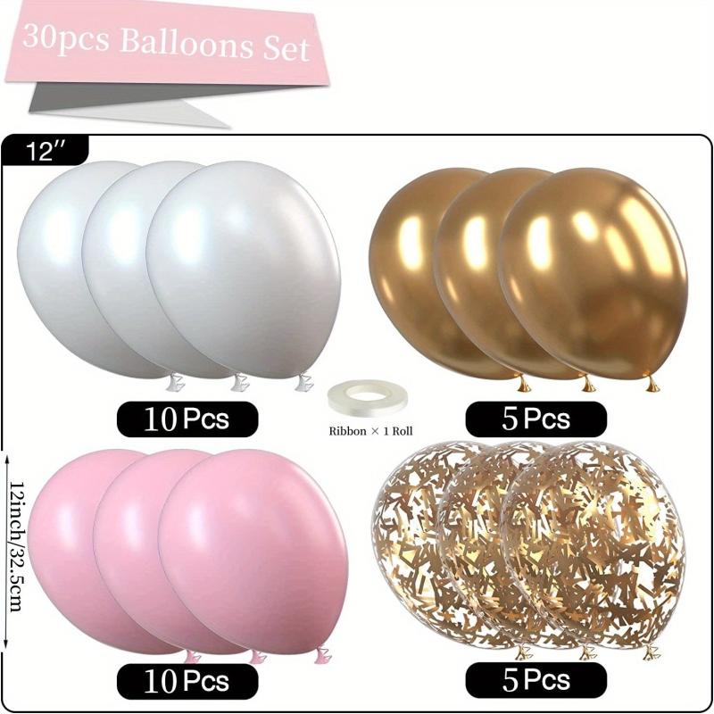 30pcs Pink & Golden Latex Balloons Metallic Confetti Balloons Girl's Party Suppl