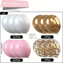 30pcs Pink & Golden Latex Balloons Metallic Confetti Balloons Girl's Party Suppl