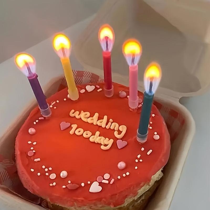 6pcs Colorful Flame Candles Pack Fire Flame Birthday Cake Decorations