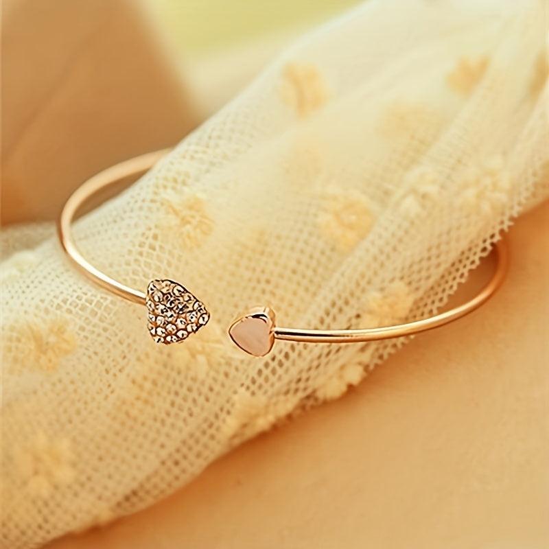 Peach Heart Bracelet with Rhinestones - Perfect Gift for Friends