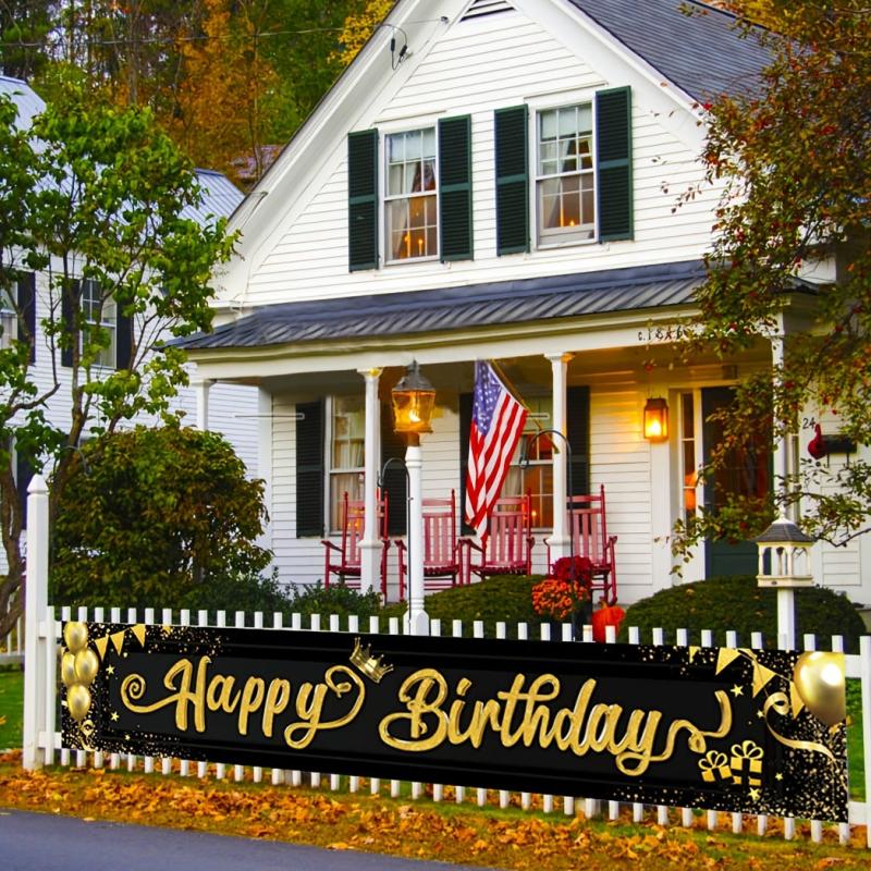 1pc Birthday Banner 9.8x1.6ft & Golden Happy Birthday Backdrop