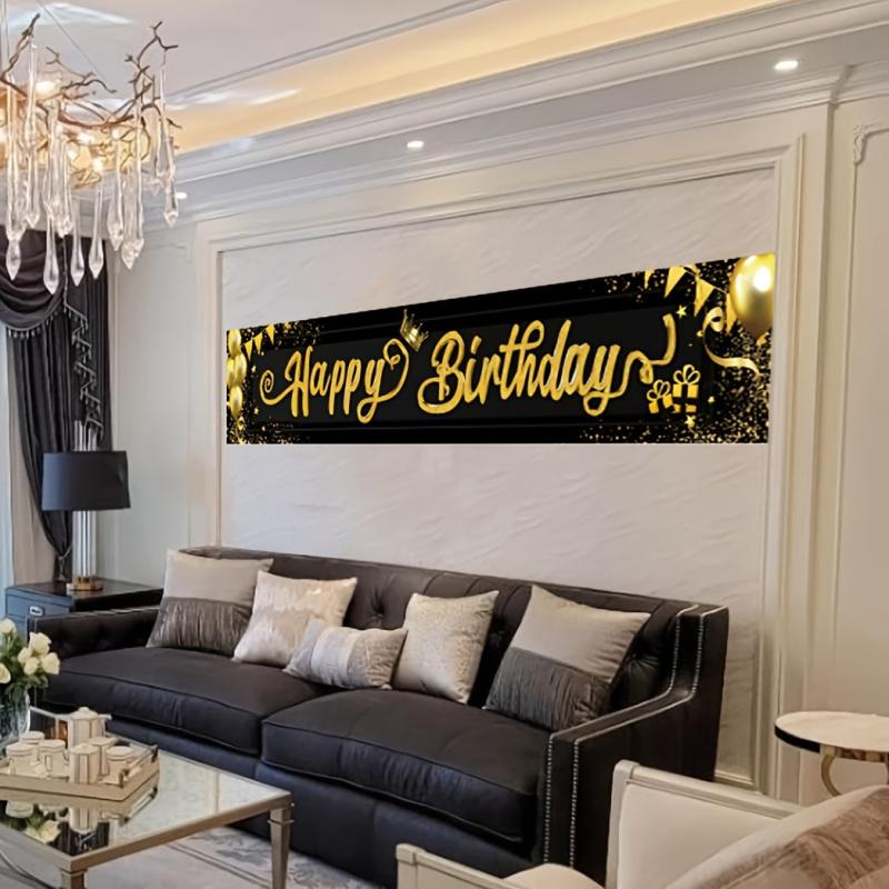 1pc Birthday Banner 9.8x1.6ft & Golden Happy Birthday Backdrop