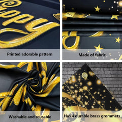 1pc Birthday Banner 9.8x1.6ft & Golden Happy Birthday Backdrop