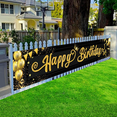 1pc Birthday Banner 9.8x1.6ft & Golden Happy Birthday Backdrop