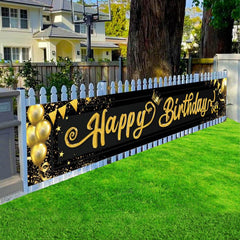 1pc Birthday Banner 9.8x1.6ft & Golden Happy Birthday Backdrop
