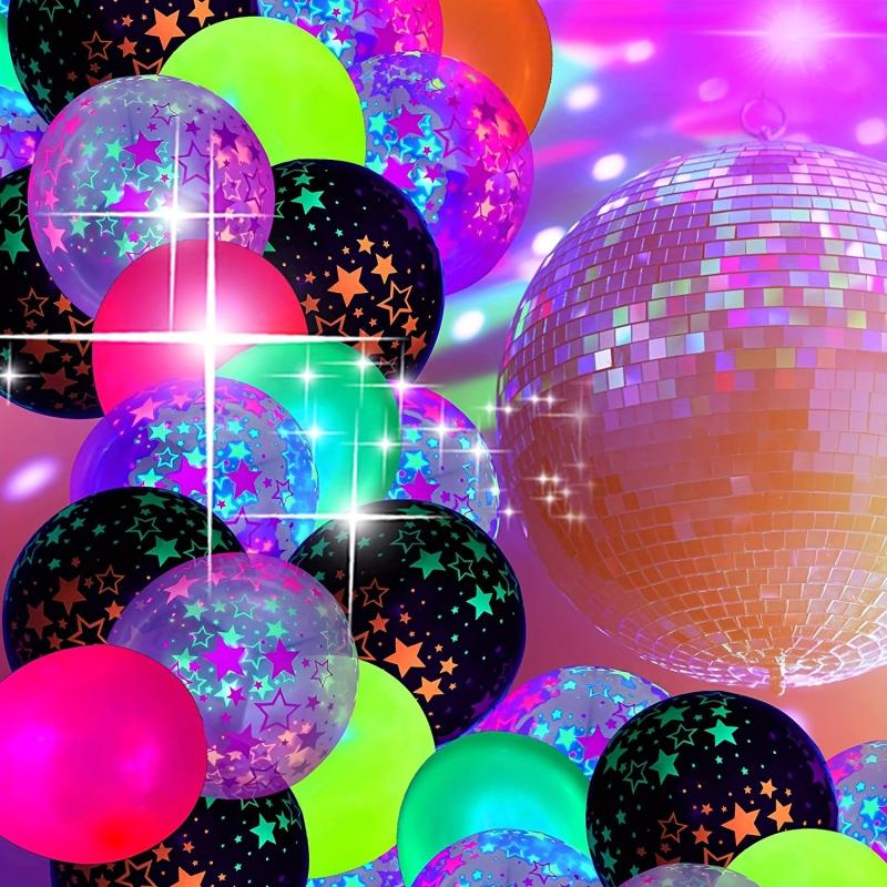 90 UV Neon Balloons & 30 Star Blacklight Balloons