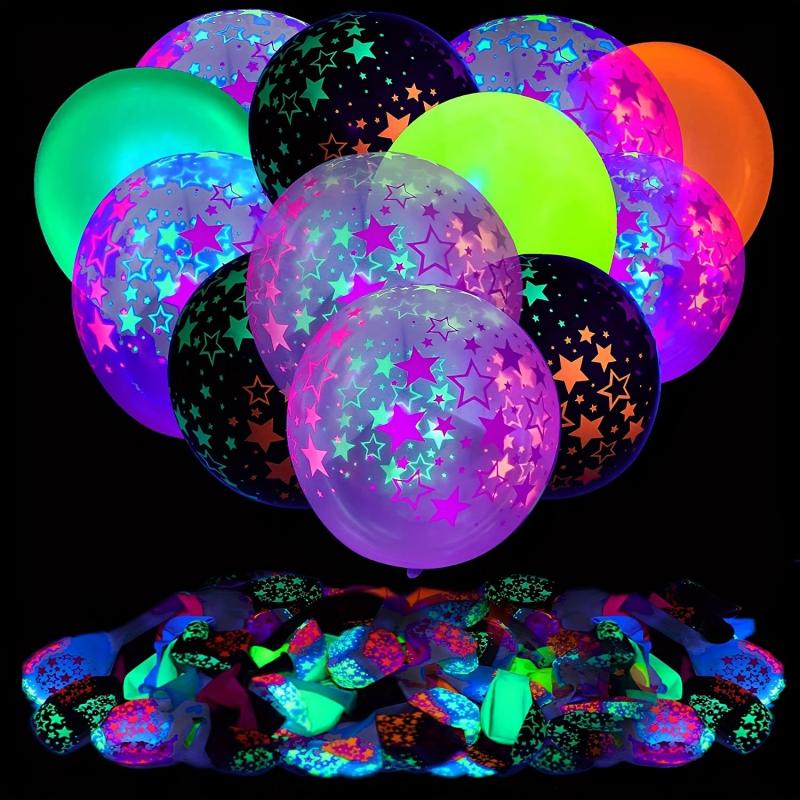 90 UV Neon Balloons & 30 Star Blacklight Balloons