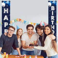 2pcs Happy Birthday Door Banner Silvery Decorations Party Supplies