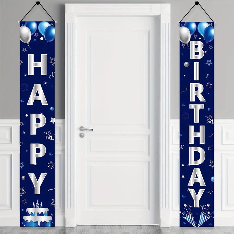 2pcs Happy Birthday Door Banner Silvery Decorations Party Supplies