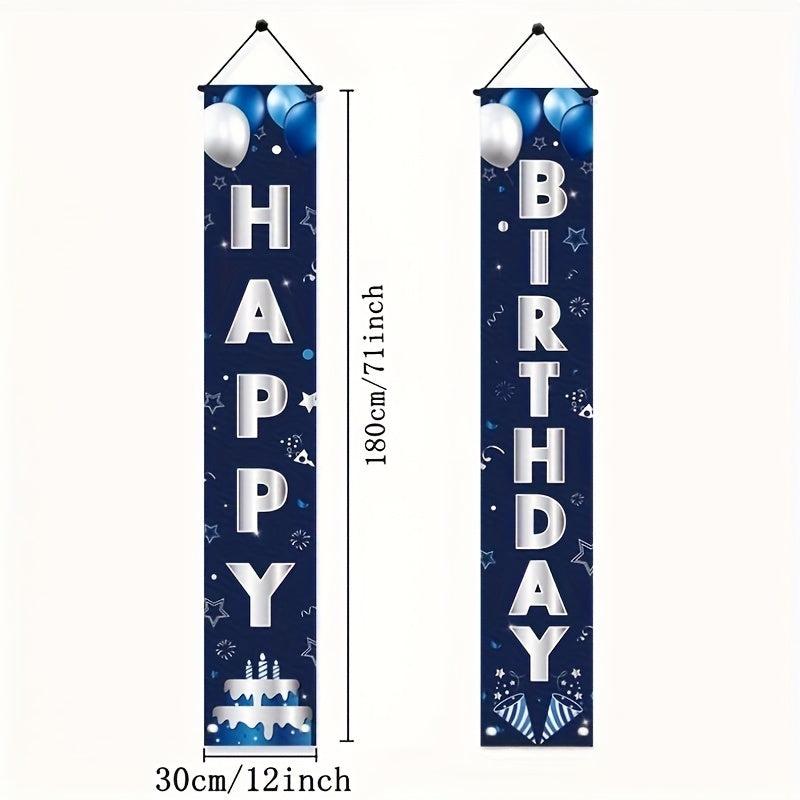 2pcs Happy Birthday Door Banner Silvery Decorations Party Supplies